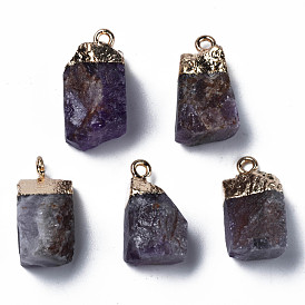 Gemstone Pendants, with Golden Brass Findings, Rack Plating, Cube