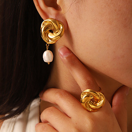 Узел 304 серьги-гвоздики из нержавеющей стали с пресноводным жемчугом и комплекты колец-манжет