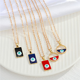 Bohemian Devil Eye Pendant Necklace for Women with Hollow Round Design