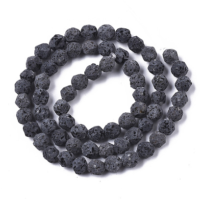 Natural Lava Rock Beads Strands, Round, Bumpy, Faceted