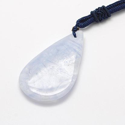Natural Blue Lace Agate Pendant Necklaces, with Nylon Cord, Nuggets