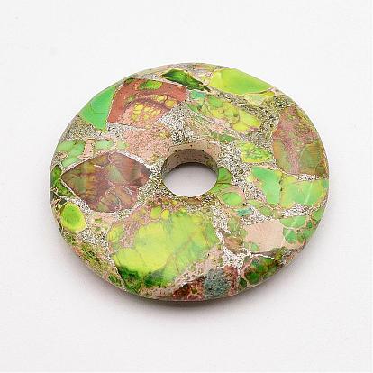 Synthetic Silver Line and Regalite/Imperial Jasper/Sea Sediment Jasper Big Pendants, Donut/Pi Disc