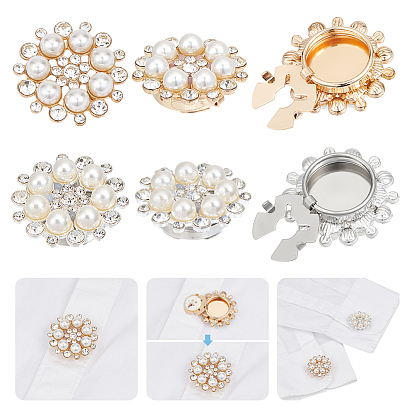 4шт. запонки из сплава со стразами, с пластиковой имитационной жемчужиной