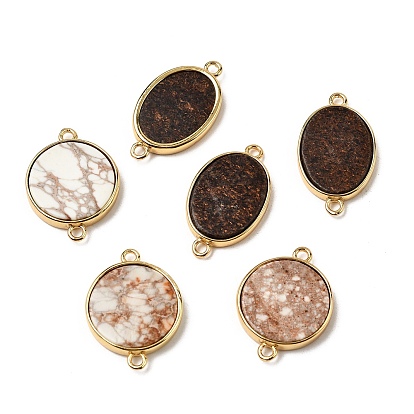 Подвески из натуральных драгоценных камней, с латунными накладками на стойку, плоские круглые овальные звенья, золотые