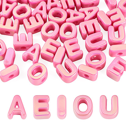 50шт 5 стили УФ-покрытие непрозрачные акриловые бусины, радужный, письмо aeiou