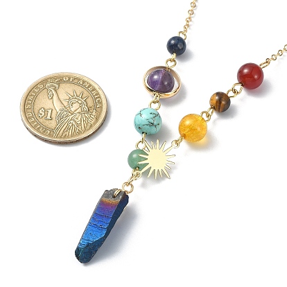 Natural & Synthetic Mixed Gemstone Nugget Pendant Necklaces with Alloy Chains