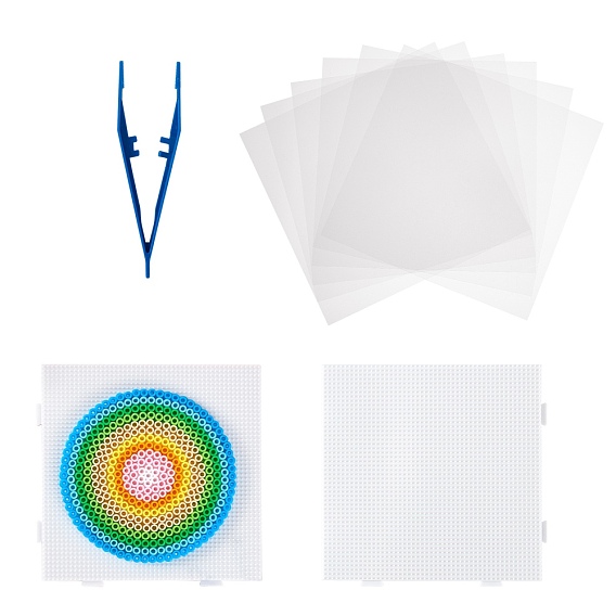 Diy perles fusibles ensembles, avec papiers à repasser thermostables, brucelles et panneaux perforés en plastique abc utilisés pour les perles à repasser bricolage de 2.6 mm, carrée