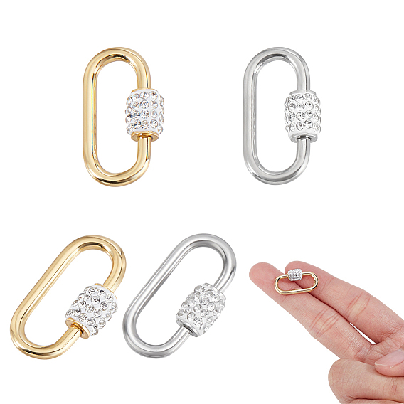 4 шт. 2 цвета 304 подвески-замки с винтовым карабином из нержавеющей стали, со стразами из полимерной глины ручной работы, овальные