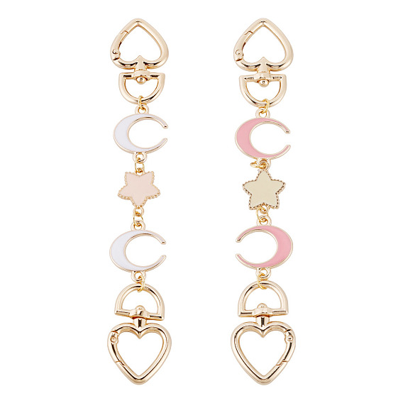 2 шт. 2 цвета сплава белый и красный эмаль луна звезда сумка удлинитель цепи, с поворотными застежками сплава, золотые