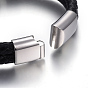 Leather Braided Cord Bracelets, with 304 Stainless Steel Magnetic Clasps, Black