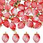 50Pcs Transparent Glass Pendants, Strawberry, with Golden Alloy Enamel Findings, Two Tone