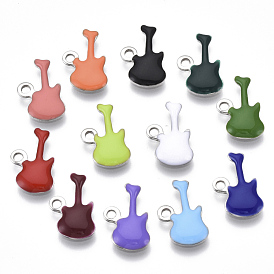 201 Stainless Steel Enamel Charms, Guitar, Stainless Steel Color