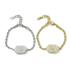 Cubic Zirconia Hexagon Link Bracelet, with 304 Stainless Steel Chains
