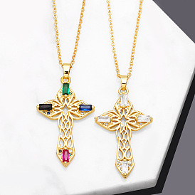 Colorful CZ Cross Necklace Hip Hop Jewelry for Men and Women
