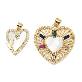 Латунные микро проложить кубического циркония подвески, с оболочкой, сердце, без кадмия и без свинца, стойки покрытие, долговечный