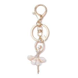 Alloy Rhinestone Keychains, with Resin Pendants, Ballet Dancer