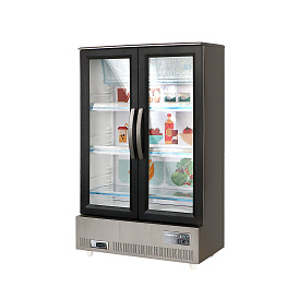 Miniature Mini Supermarket Double Door Refrigerator, Freezer Model 1:12 Dollhouse Pretend Play Scene Miniature Food Toy