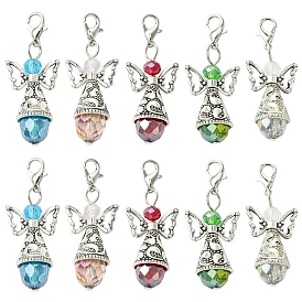 20шт 5цвета ангел стеклянные акриловые подвески, с сплава бисером и омаров коготь застежками, старинное серебро и платина