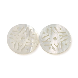 Natural White Shell Hollow Pendants, Flat Round Charms