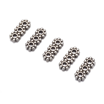 Tibetan Style 3-Hole Spacer Bars, Rectangle, Lead Free and Cadmium Free, 10.5x4.3mm, Hole: 1.5mm
