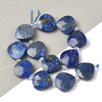Нитки бусины из натурального ляписа-лазури, слеза, граненые, с бисером
