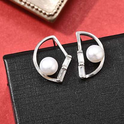 925 круглые серьги-гвоздики из стерлингового серебра с прозрачным кубическим цирконием, с имитацией жемчужины из ракушки, слева и справа