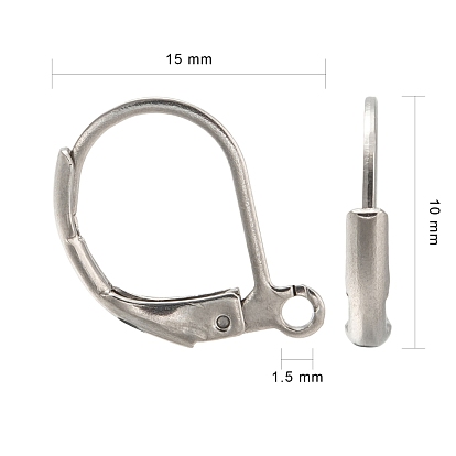 304 accessoires dormeuses d'oreilles en acier inoxydable, avec boucle, 15x10x1.5mm, Trou: 1.5mm
