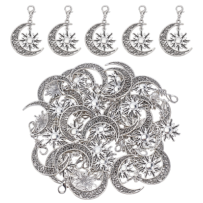 50шт. подвесные украшения в виде луны и солнца из сплава, с карабин-лобстерами 