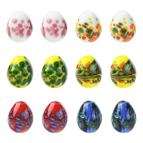 18Pcs 6 Colors Handmade Lampwork Beads Strands, Dinosaur Egg