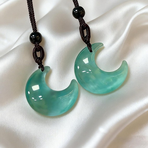 Collares ajustables con colgante de luna creciente y forma de ojo de gato, cordón de poliéster para mujer.