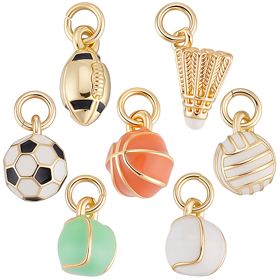 8шт 8 стили латунные эмалевые подвески, яйца, стойки покрытие, без кадмия и без свинца, долговечный, реальный 18 k позолоченный, круглые, с целью перехода в кольце