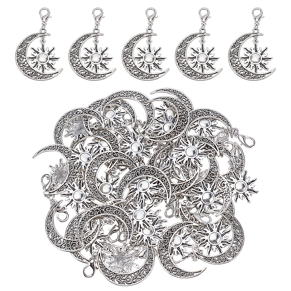 50шт. подвесные украшения в виде луны и солнца из сплава, с карабин-лобстерами 