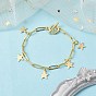 Golden 304 Stainless Steel Charm Bracelets with Brass Paperclip Chains