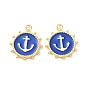 Eco-Friendly Stainless Steel Enamel Pendants, Long-Lasting Plated, Flat Round with Anchor