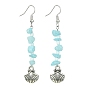Natural White Jade(Dyed) Chips Dangle Earrings, Oceam Organism Alloy Charms Jewelry for Women