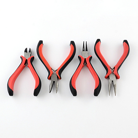 Stainless Iron Jewelry Tool Sets: Round Nose Pliers, Wire Cutter Pliers, Side Cutting Pliers and Bent Nose Plier, 110~127mm, 4pcs/set