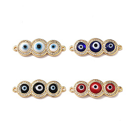 Lampwork Evil Eye Connector Charms with Clear Cubic Zirconia, Real 18K Gold Plated Brass Findings