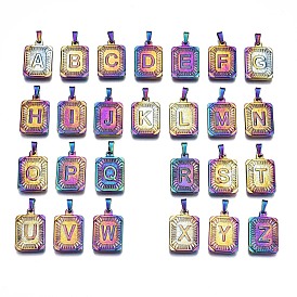 Ion Plating(IP) 304 Stainless Steel Pendants, Rectangle with Alphabet A~Z