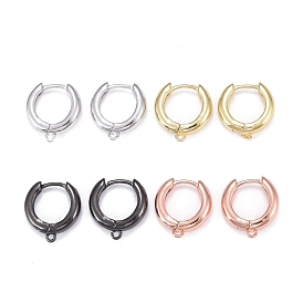 Brass Hoop Earrings, Huggie Hoop Earring Finding, Long-Lasting Plated, with Horizontal Loop, Ring