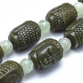 Natural Xiuyan Jade Beads Strands, Buddha Head