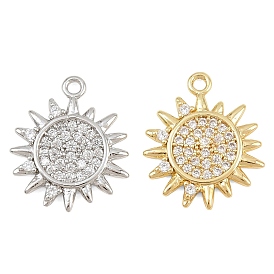 Brass Micro Pave Clear Cubic Zirconia Charms, Sun Charms