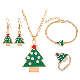 Cartoon Fashion Christmas Tree Jewelry Set - Earrings, Ring, Necklace & Bracelet Combo