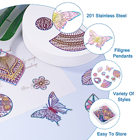 201 из нержавеющей стали филигранные подвески, гравированные металлические украшения, разнообразные