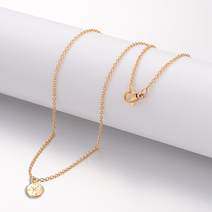 Brass Compass Pendant Necklaces, with 304 Stainless Steel Cable Chains
