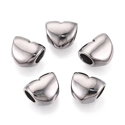 304 бусины европейского стиля из нержавеющей стали с крупными отверстиями, сердце