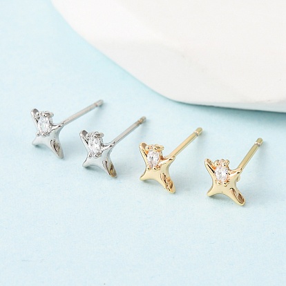 Серьги-гвоздики из латуни с прозрачным фианитом и прозрачным фианитом