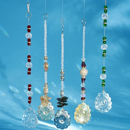 Valentine's Day Glass Beaded & Teardrop Hanging Ornaments, Suncatchers for Home Garden Outdoor Decoration