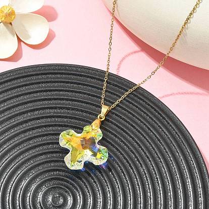 Religion Clear AB K9 Glass Rhinestone Cross Pendant 304 Stainless Steel Cable Chain Necklaces for Women