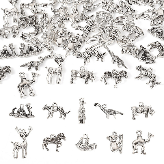 50 шт. 10 стили подвески в виде животных из сплава в тибетском стиле, античное серебро