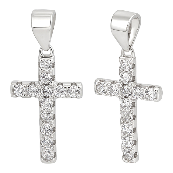 2шт. 925 подвески в виде креста из стерлингового серебра с микропаве из прозрачных кубических цирконий, с печатью 925, родий
